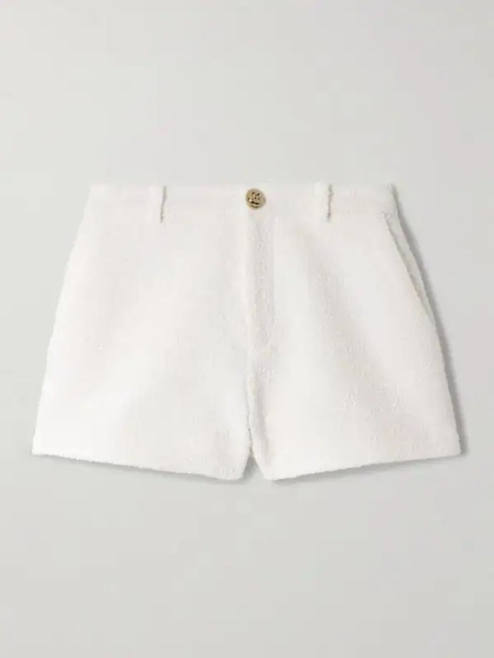 Gucci Cotton Blend Bouclé Shorts  Off White Gold GG Button IT40 NWT